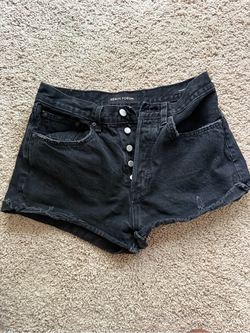 Aritzia Denim Forum Women's Black Denim Button-Front Shorts